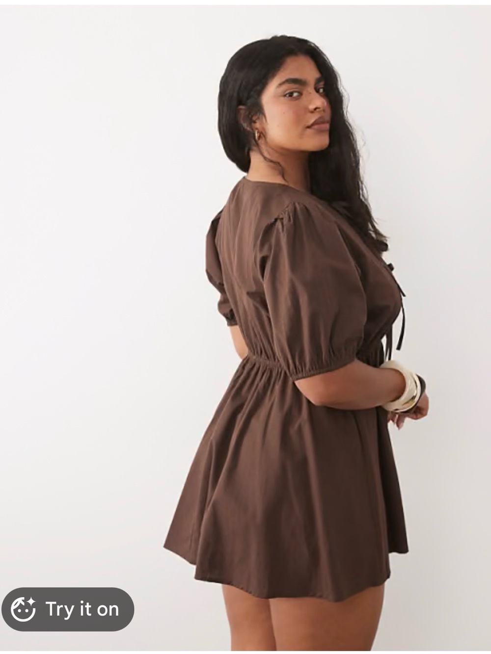indulge Chocolate Brown Puff-Sleeve Tiered Mini Dress